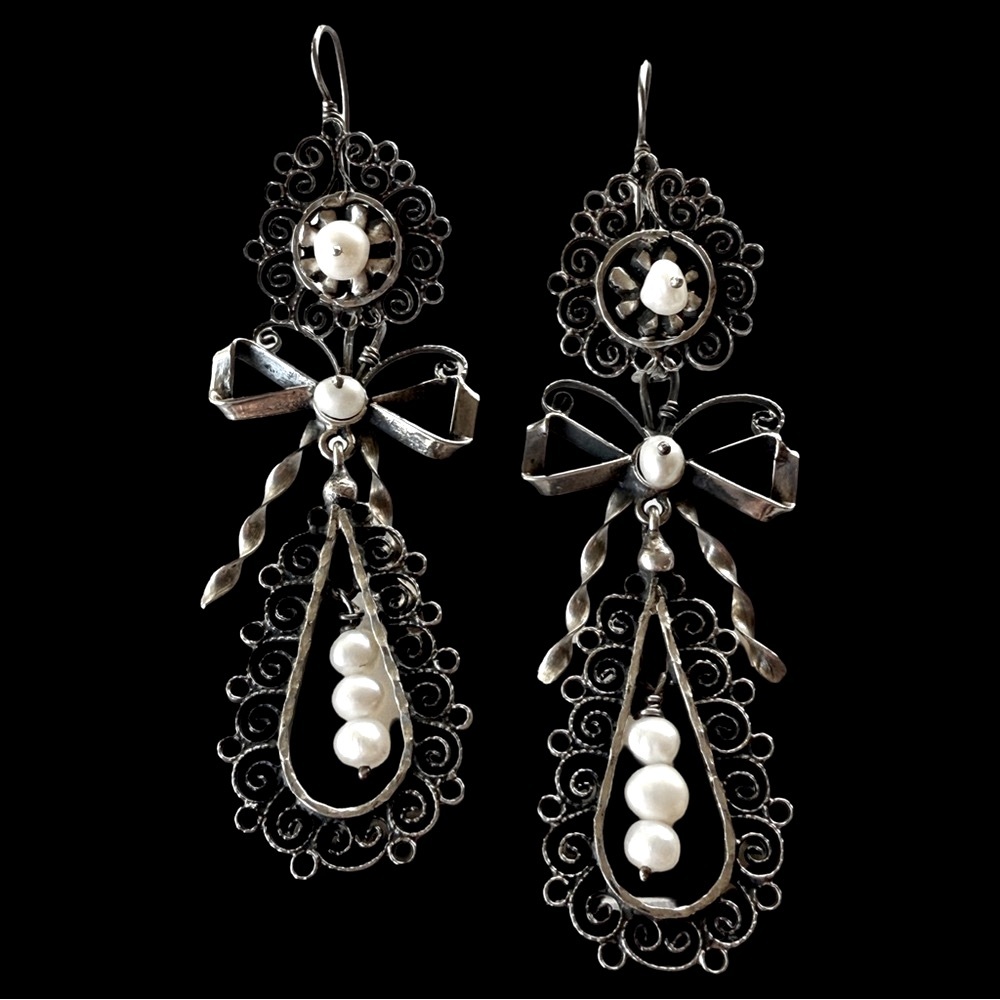 Oaxacan Natural Pearl Sterling Silver Chandelier Earrings
